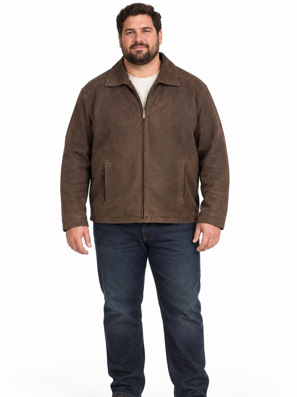Weatherproof Men’s Brown Genuine Leather Waterproof Jacket Plaid Lined